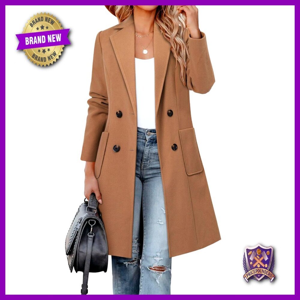 Classic Notch Lapel Double Breasted Wool Blend Pea Coat Winter Outwear